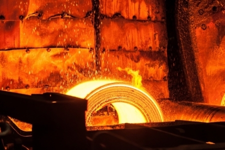 Red hot sheet metal being manufactured
